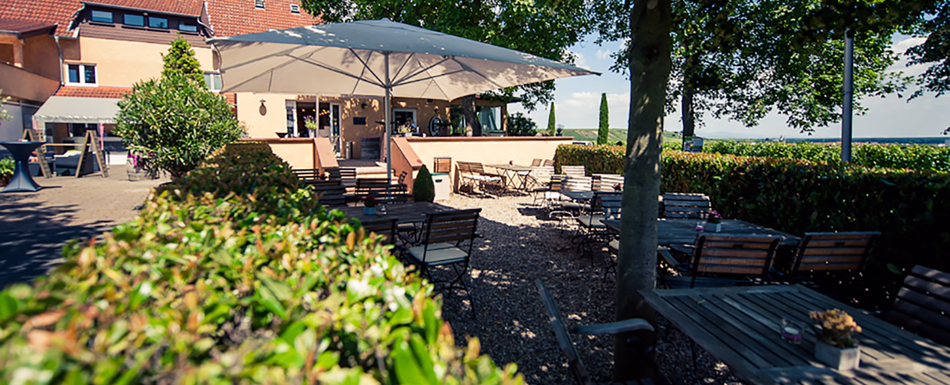 Wein-Lounge/Weingarten des Bistros in Gehringsweinwirtschaft